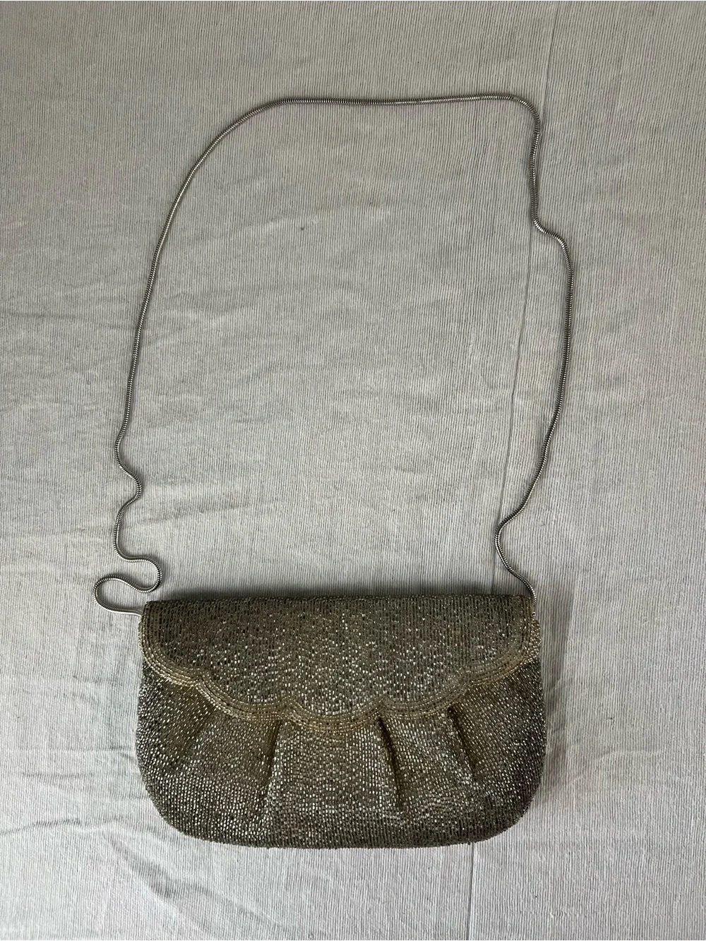 Vintage Walborg Silver Beaded Evening Bag Cocktail Purse Art Deco Korea